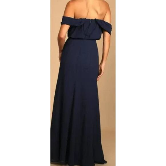 LULU'S SZ S Enduring Love Navy Blue Off-the-Shoulder Maxi Dress NEW B145 - Picture 2 of 12